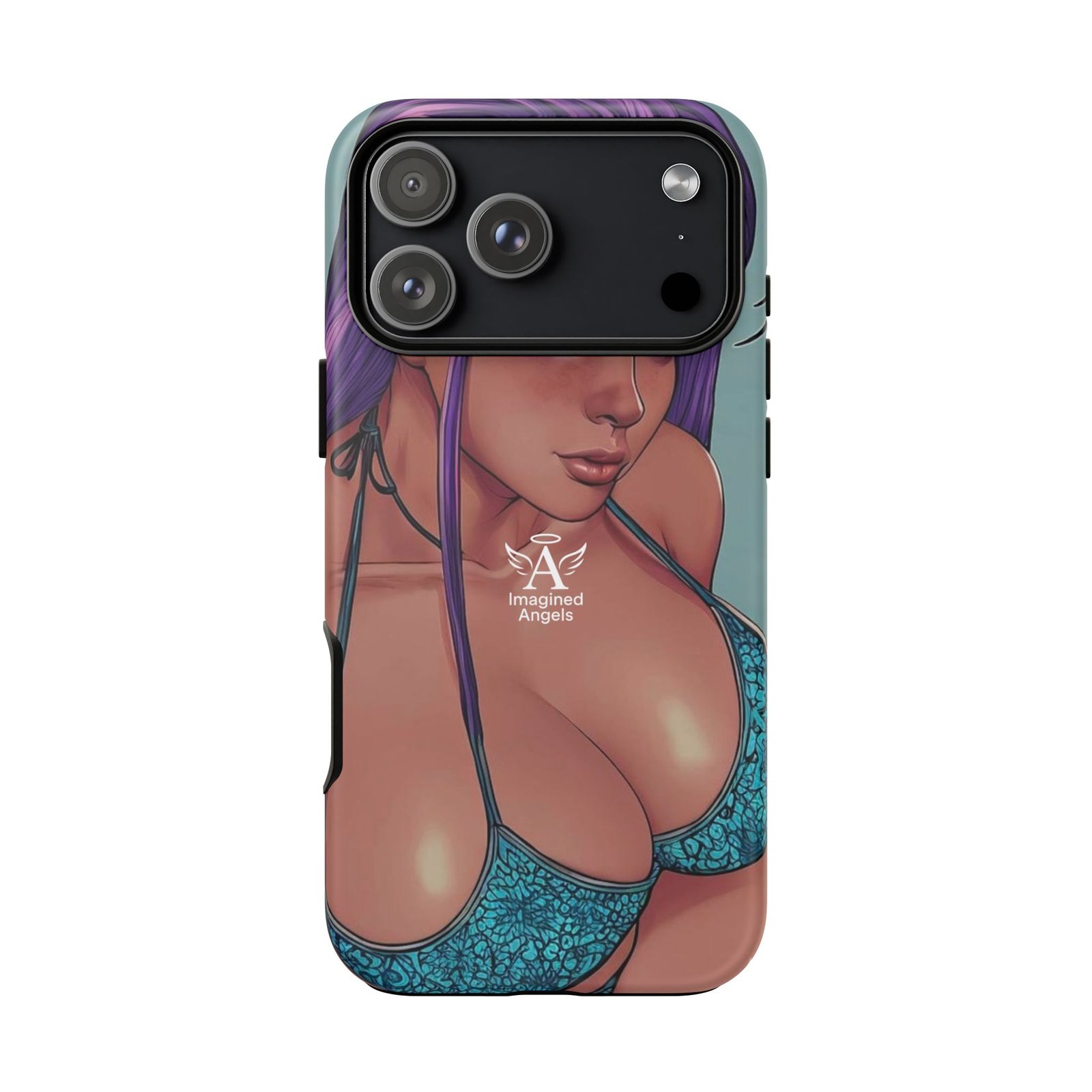 Cyberpunk Bikini Girl #1 Phone Case – Purple Hair Neon Art Cover - Image 3